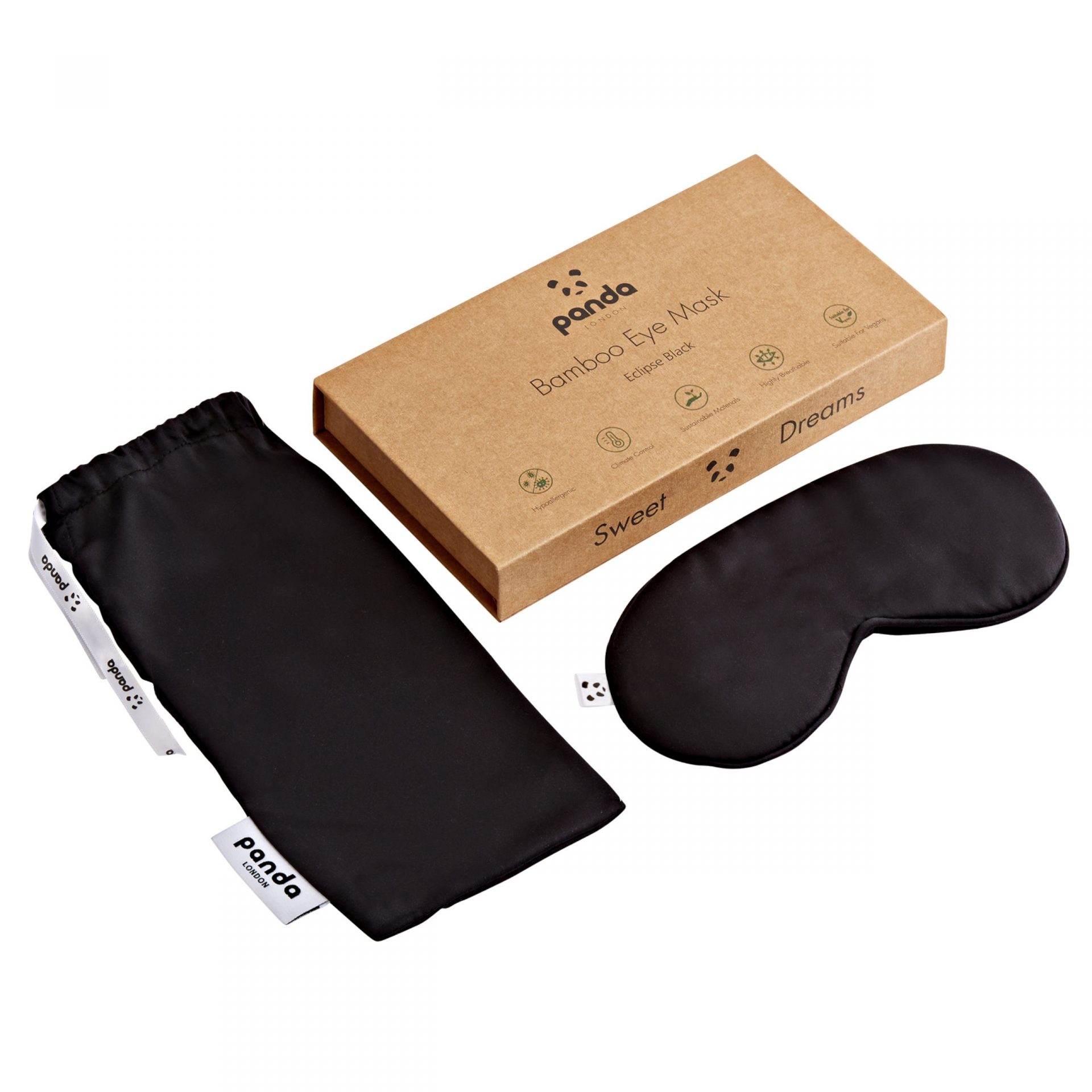Panda London 100 Bamboo Eye Mask in Eclipse Black With Kraft Paper Packaging