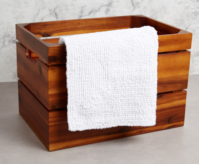 Panda London 100 Bamboo Bath Rug Folded Over Wooden Crate